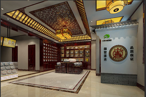 科尔沁右翼前古朴典雅的中式茶叶店大堂设计效果图